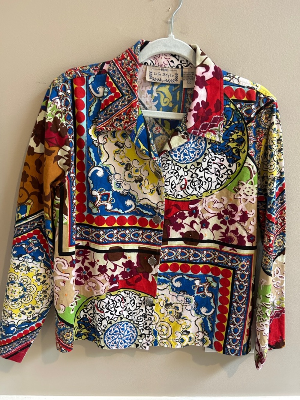 Life Style Women’s Boho Colorful Shacket Jacket Vintage Size Large